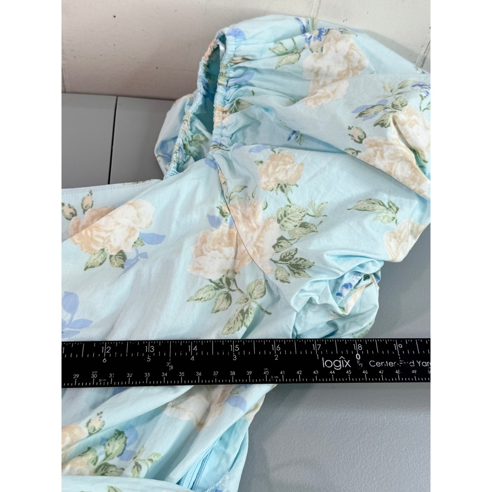 LoveShackFancy x Target Dress Womens 8 Blue NEW Floral Puff Sleeve Midi Belted - Picture 10 of 13